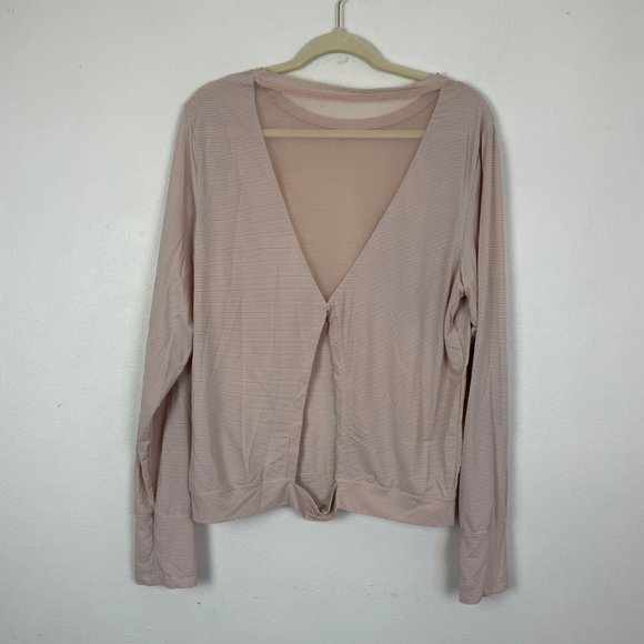 Zyia Woman's XL Light Pink Long Sleeve Striped Open Back Athletic Work‎ Out Top - Picture 5 of 10
